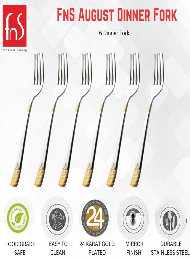 FnS August Premium Food Grade Stainless Steel 24 Karat Gold Plated Dinner Fork for Dessert, Snacks, Noodles and Fruit (Set of 6) - Image 2